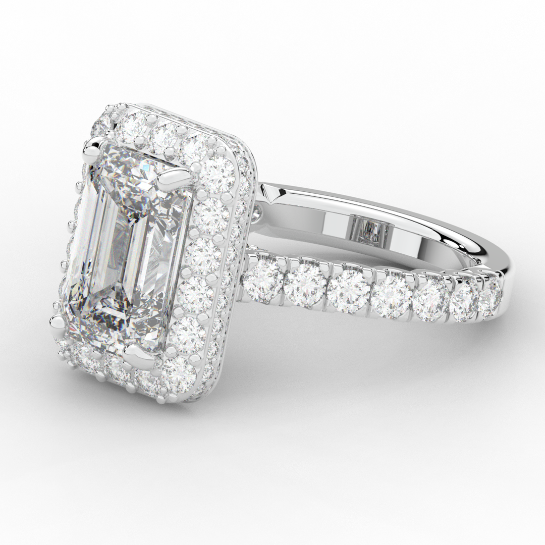 4.50CT.TW EMERALD CUT LAB DIAMOND HALO ENGAGEMENT RING - Nazarelle
