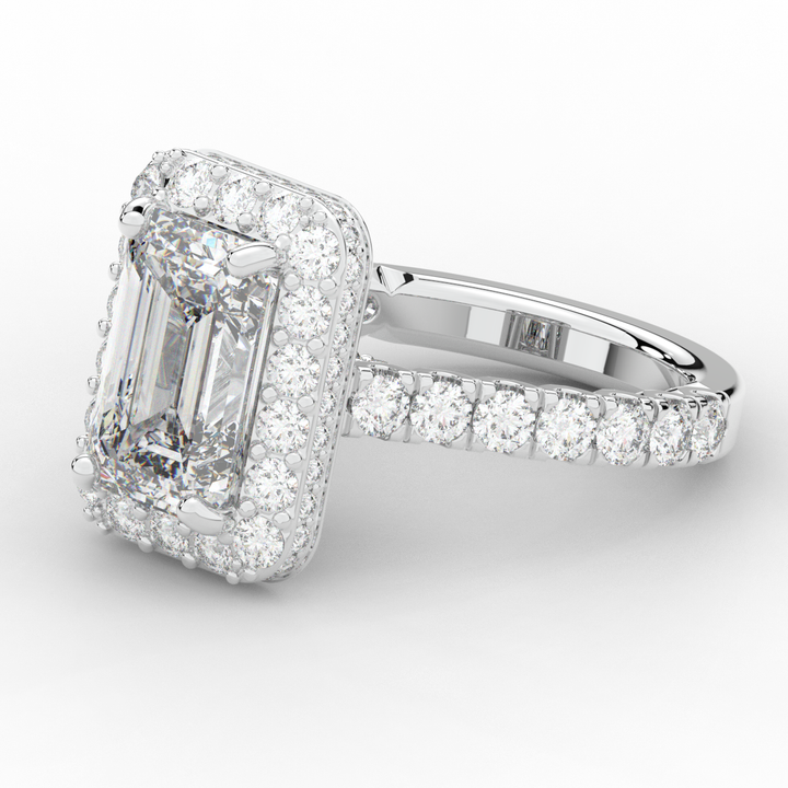 4.50CT.TW EMERALD CUT LAB DIAMOND HALO ENGAGEMENT RING - Nazarelle