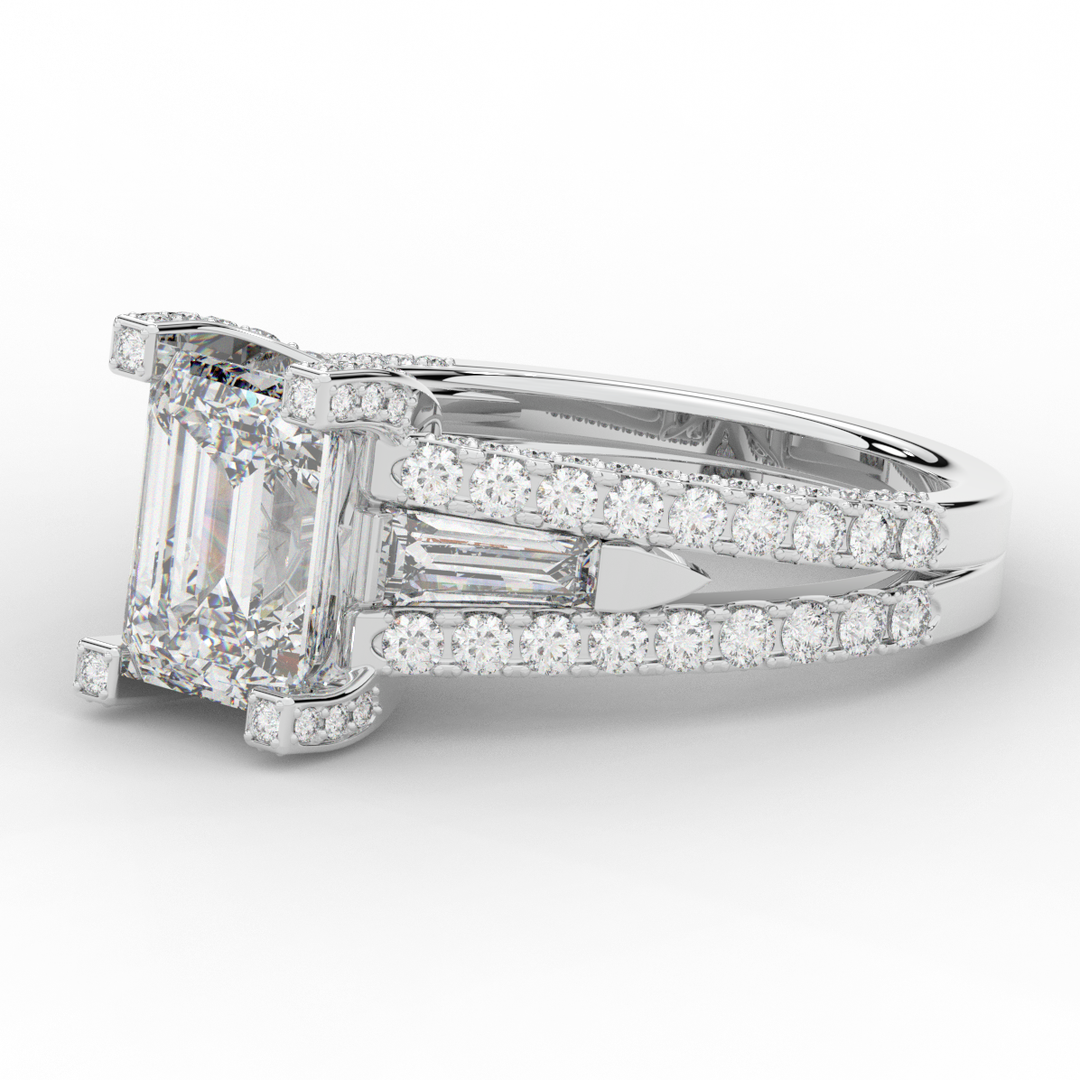 4.60CT.TW EMERALD CUT LAB DIAMOND SPLIT SHANK ENGAGEMENT RING - Nazarelle