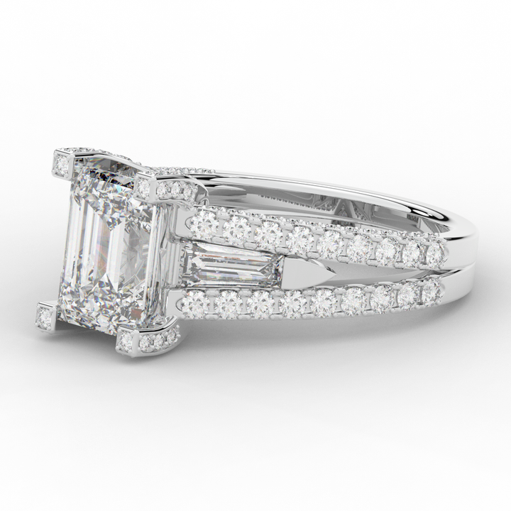 4.60CT.TW EMERALD CUT LAB DIAMOND SPLIT SHANK ENGAGEMENT RING - Nazarelle