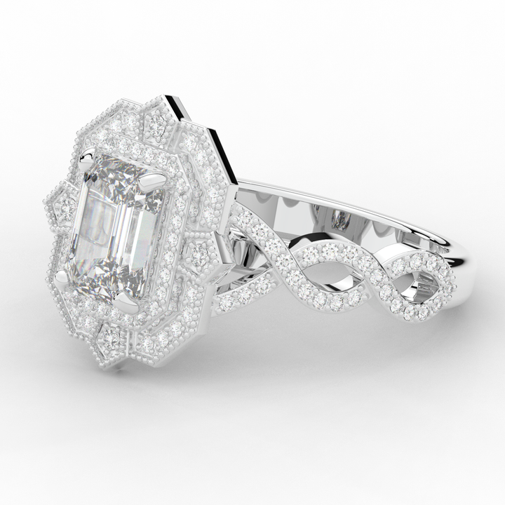 1.90CT.TW EMERALD CUT LAB DIAMOND HALO ENGAGEMENT RING - Nazarelle