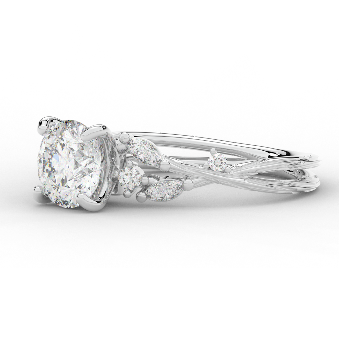 1.75CT.TW ROUND LAB DIAMOND STYLIZED VINE AND TREE BARK FINISH ENGAGEMENT RING - Nazarelle