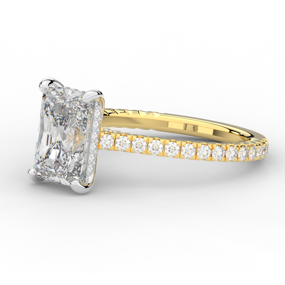 3.50CT.TW RADIANT LAB DIAMOND UNDERHALO SOLITAIRE TWO TONE ENGAGEMENT RING - Nazarelle