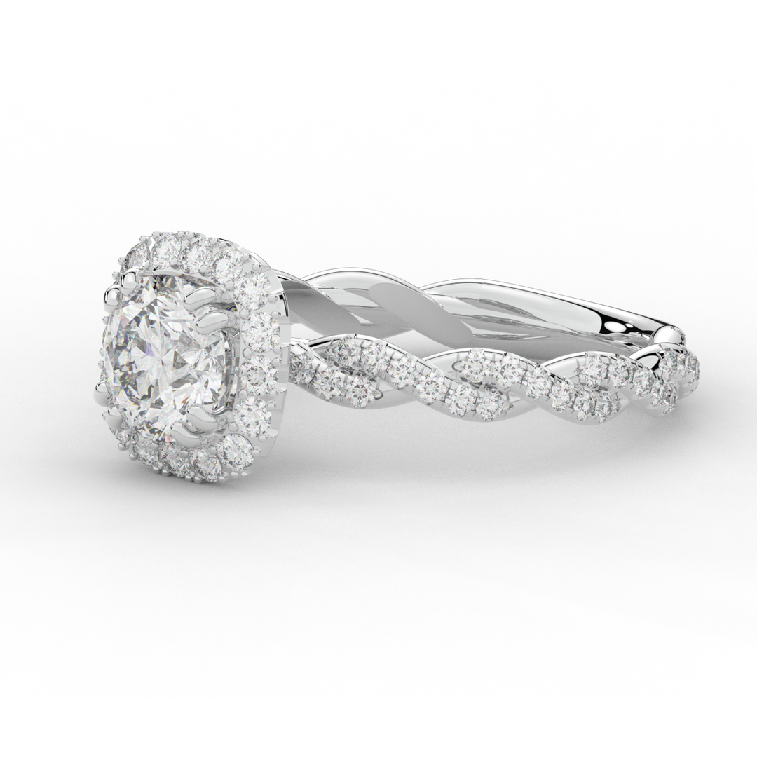 1.55CT.TW ROUND LAB DIAMOND HALO TWIST ENGAGEMENT RING - Nazarelle