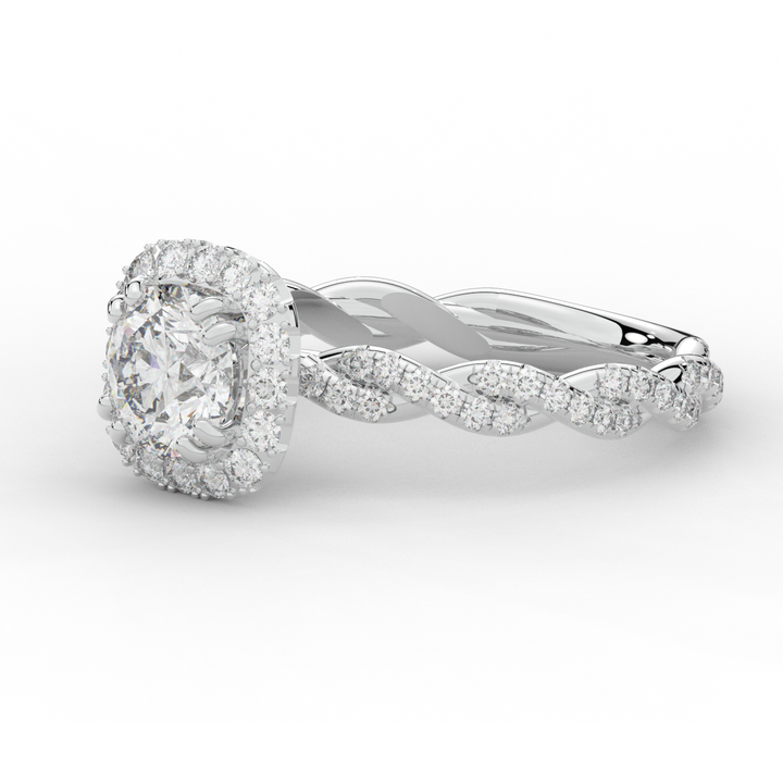 1.55CT.TW ROUND LAB DIAMOND HALO TWIST ENGAGEMENT RING - Nazarelle