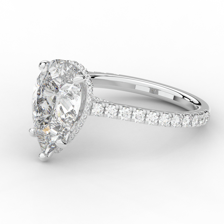 4.60CT.TW PEAR LAB DIAMOND UNDERHALO SOLITAIRE ENGAGEMENT RING - Nazarelle
