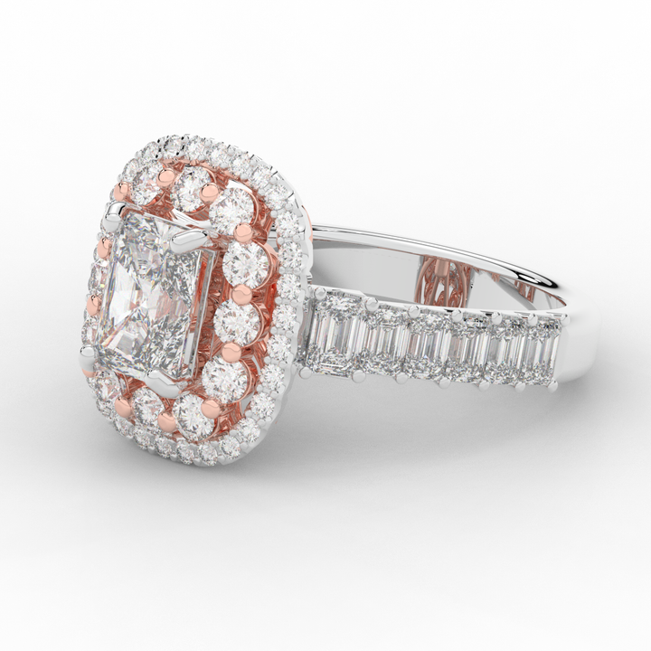 4.70CT.TW RADIANT LAB DIAMOND DOUBLE HALO TWO TONE ENGAGEMENT RING - Nazarelle