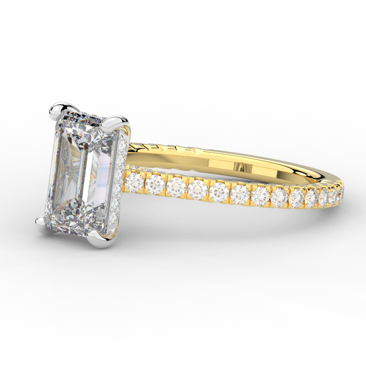 3.50CT.TW EMERALD CUT LAB DIAMOND UNDERHALO SOLITAIRE TWO TONE ENGAGEMENT RING - Nazarelle