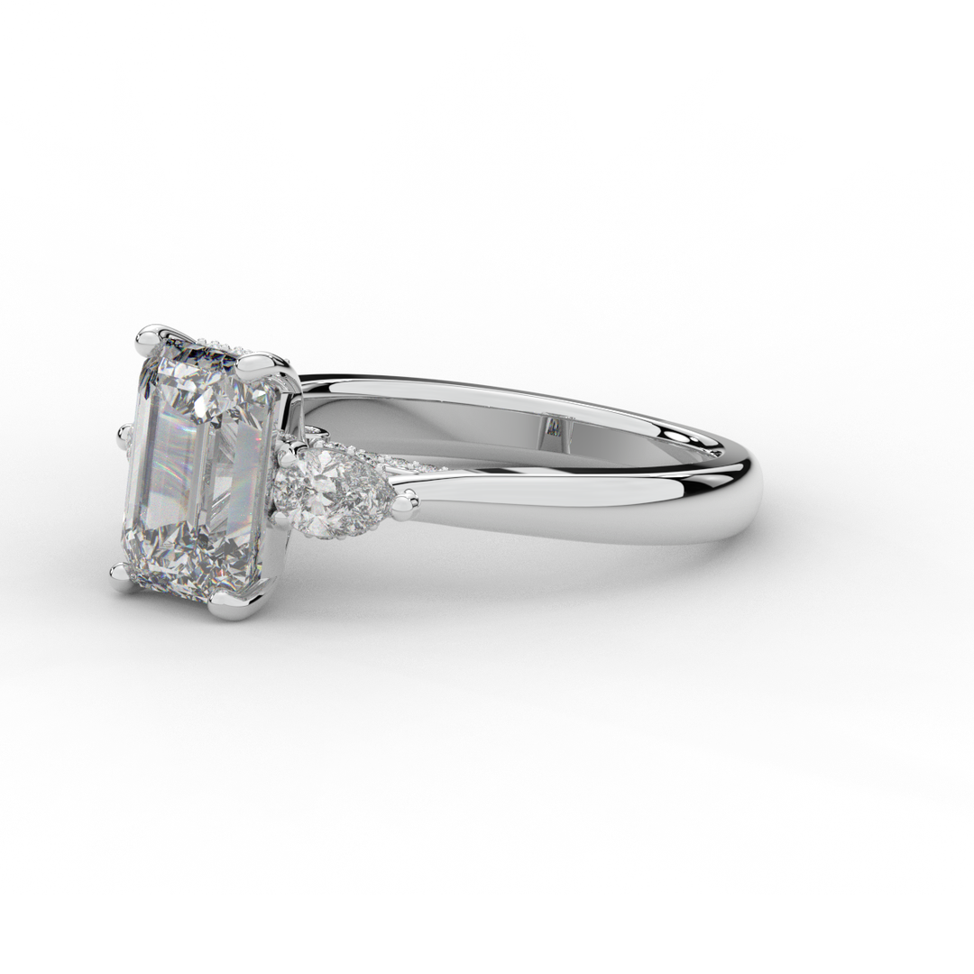 2.40CT.TW EMERALD CUT LAB DIAMOND 3 STONE ENGAGEMENT RING - Nazarelle
