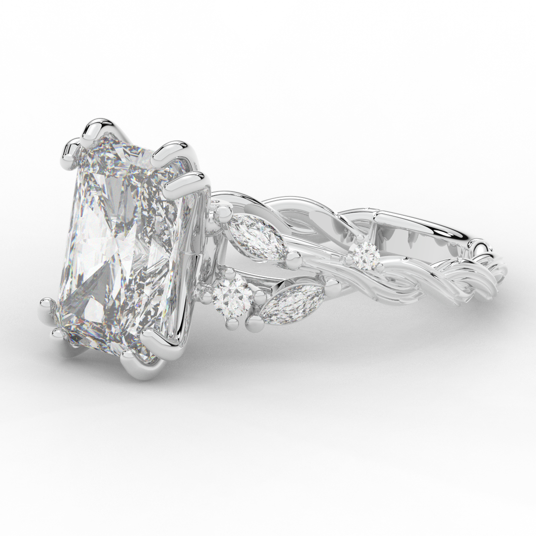 5.30CT.TW RADIANT LAB DIAMOND STYLIZED VINE AND TREE BARK FINISH ENGAGEMENT RING - Nazarelle