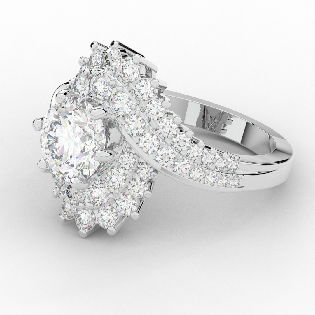 3.35CT.TW ROUND LAB DIAMOND BYPASS HALO ENGAGEMENT RING - Nazarelle