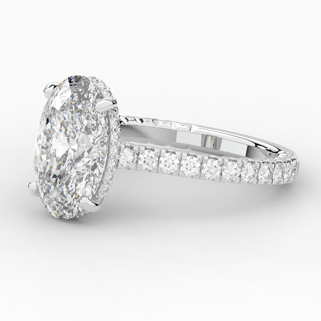 4.70CT.TW OVAL LAB DIAMOND UNDERHALO SOLITAIRE ENGAGEMENT RING - Nazarelle