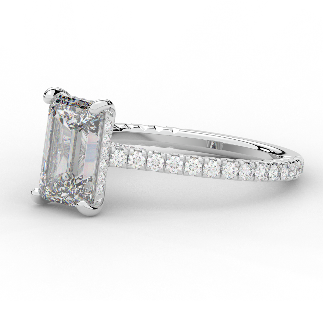 3.50CT.TW EMERALD CUT LAB DIAMOND UNDERHALO SOLITAIRE ENGAGEMENT RING - Nazarelle