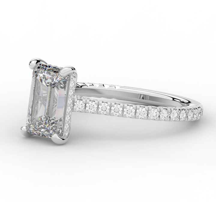 3.50CT.TW EMERALD CUT LAB DIAMOND UNDERHALO SOLITAIRE ENGAGEMENT RING - Nazarelle