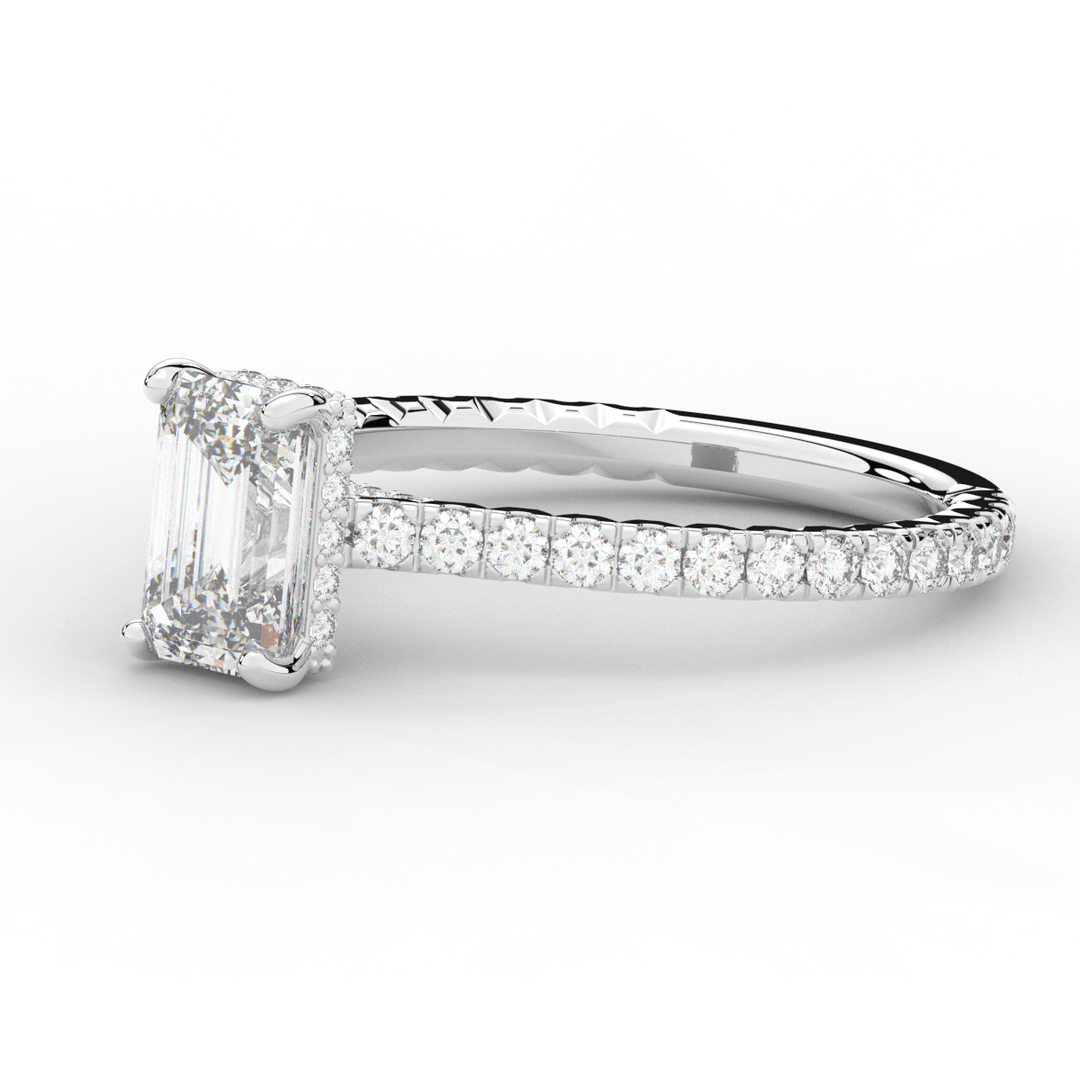 2.10CT.TW EMERALD CUT LAB DIAMOND UNDERHALO SOLITAIRE ENGAGEMENT RING - Nazarelle