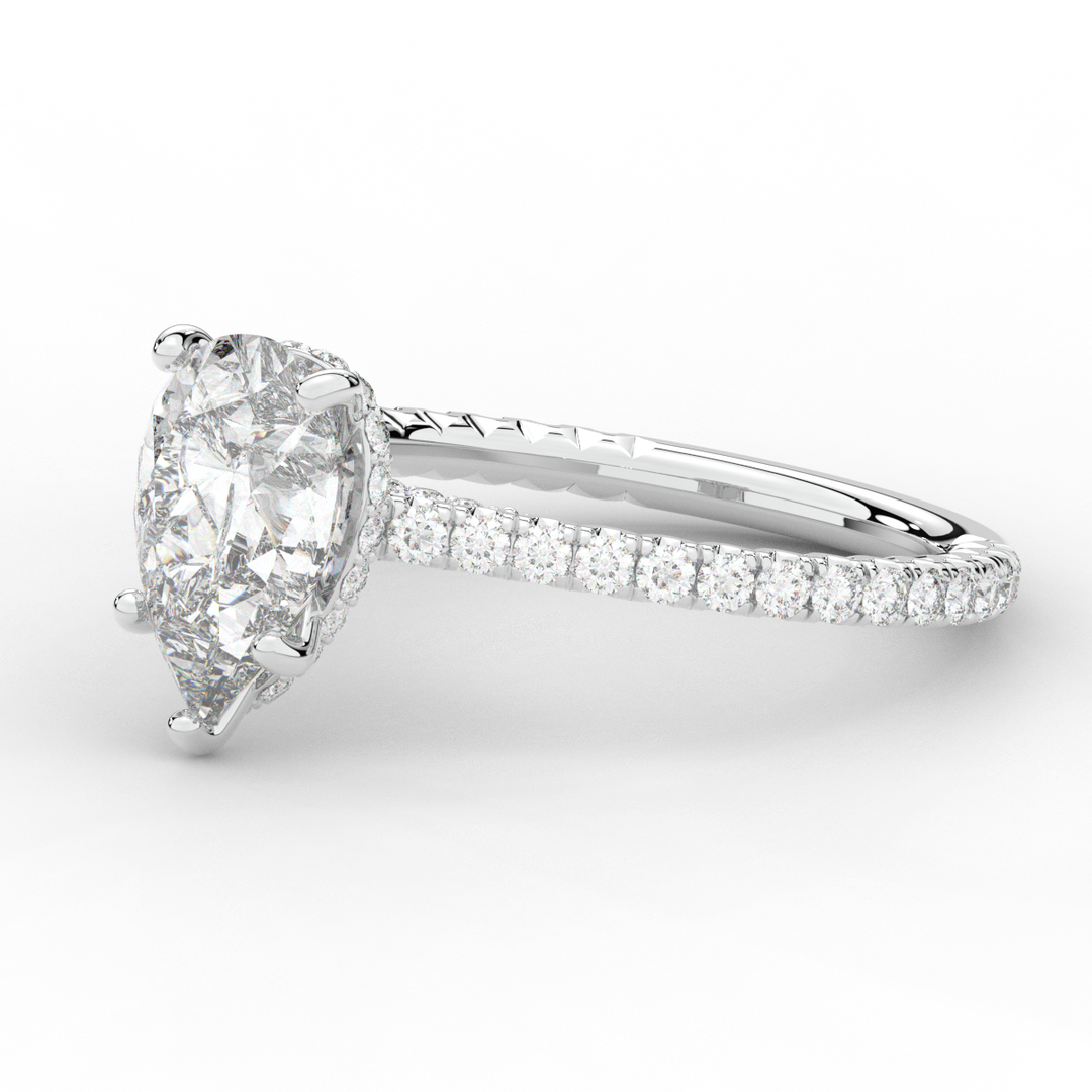 2.50CT.TW PEAR LAB DIAMOND UNDERHALO SOLITAIRE ENGAGEMENT RING - Nazarelle