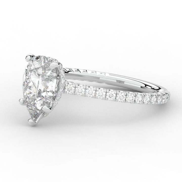 2.50CT.TW PEAR LAB DIAMOND UNDERHALO SOLITAIRE ENGAGEMENT RING - Nazarelle
