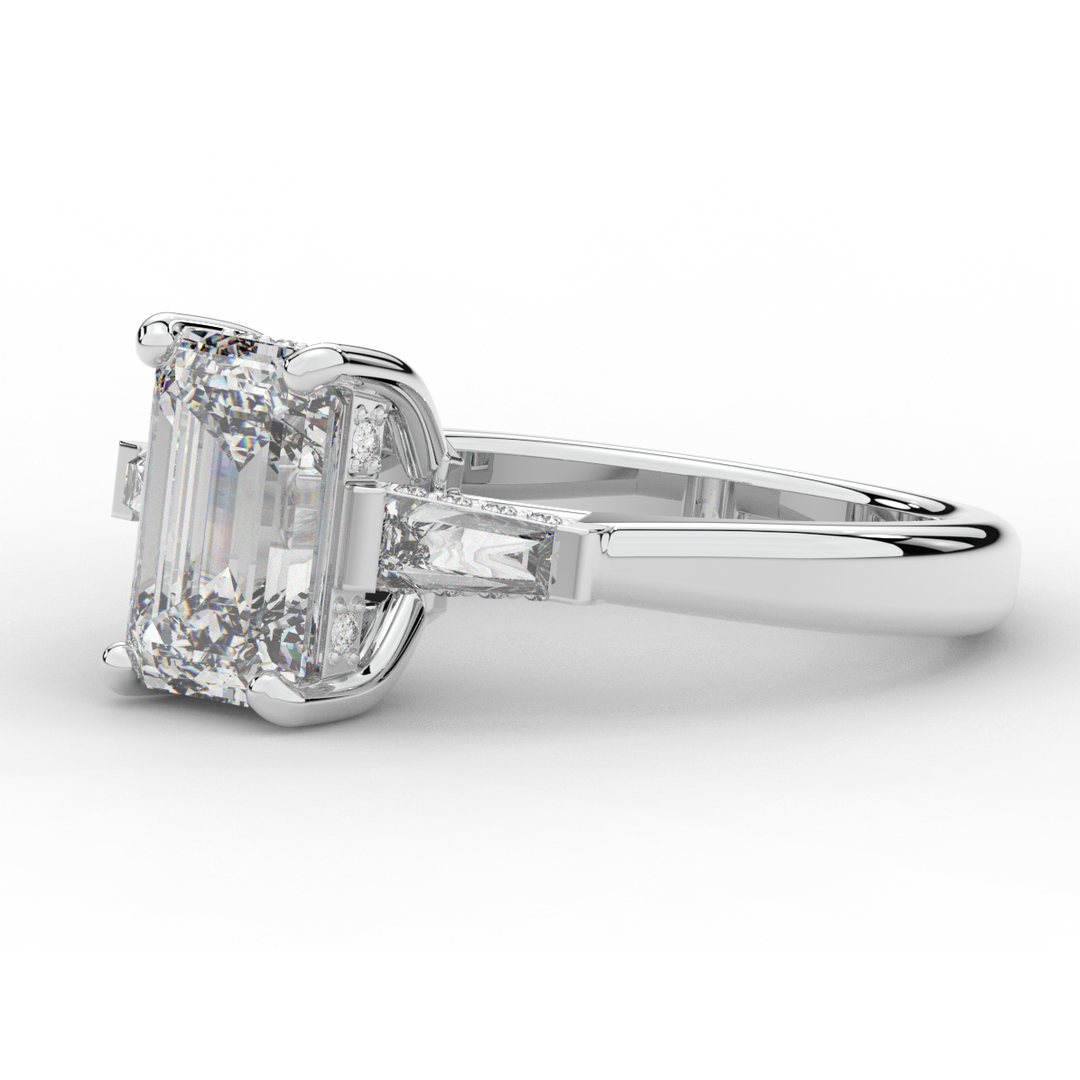3.45CT.TW EMERALD CUT LAB DIAMOND 3 STONE ENGAGEMENT RING - Nazarelle