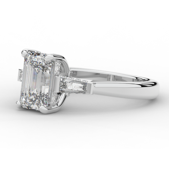 3.45CT.TW EMERALD CUT LAB DIAMOND 3 STONE ENGAGEMENT RING - Nazarelle
