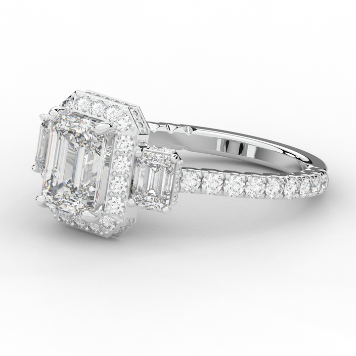 3.20CT.TW EMERALD CUT LAB DIAMOND 3 STONE ENGAGEMENT RING - Nazarelle
