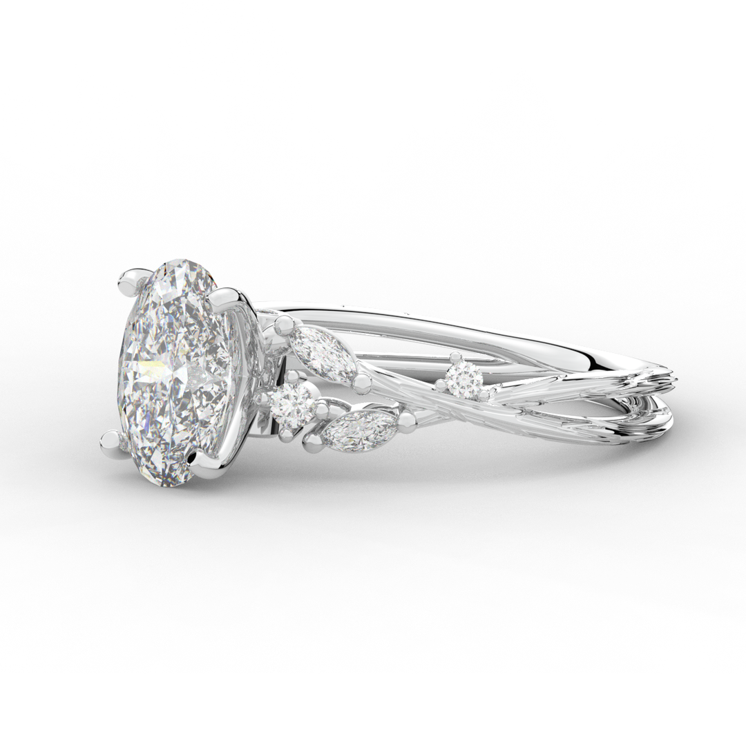 2.25CT.TW OVAL LAB DIAMOND STYLIZED VINE AND TREE BARK FINISH ENGAGEMENT RING - Nazarelle