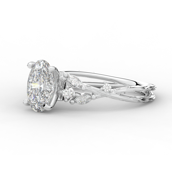 2.25CT.TW OVAL LAB DIAMOND STYLIZED VINE AND TREE BARK FINISH ENGAGEMENT RING - Nazarelle