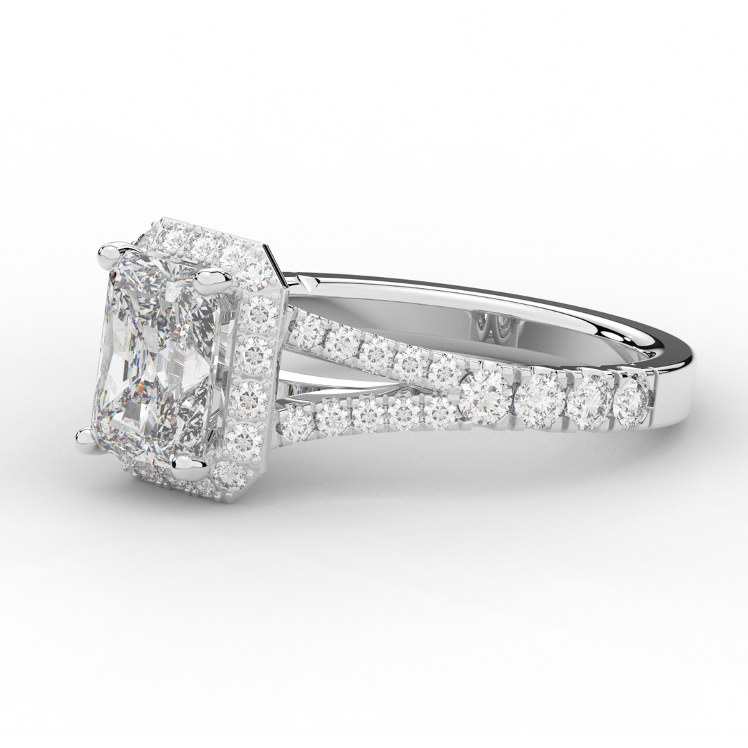 2.60CT.TW RADIANT LAB DIAMOND SPLIT SHANK HALO ENGAGEMENT RING - Nazarelle