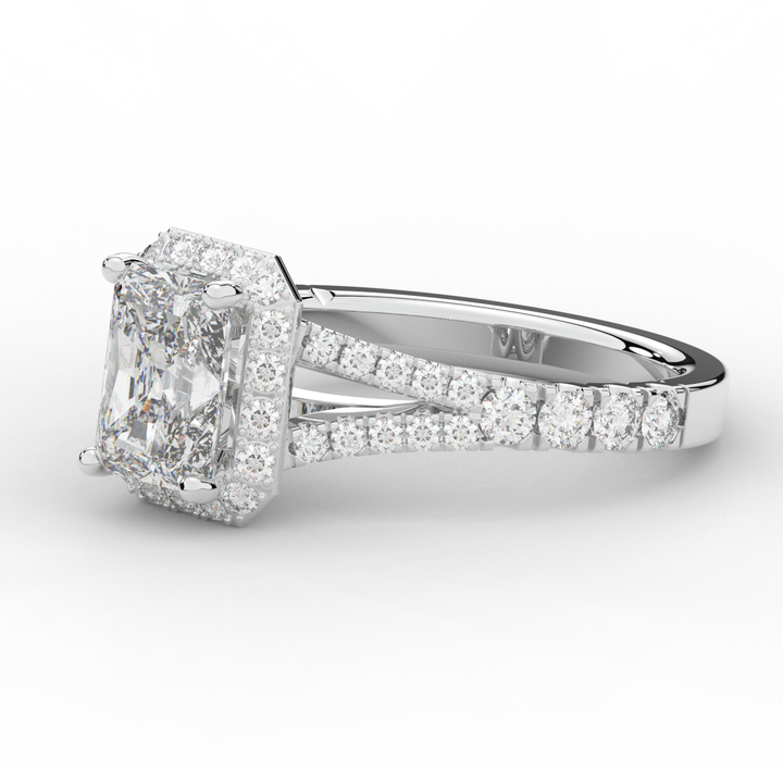 2.60CT.TW RADIANT LAB DIAMOND SPLIT SHANK HALO ENGAGEMENT RING - Nazarelle