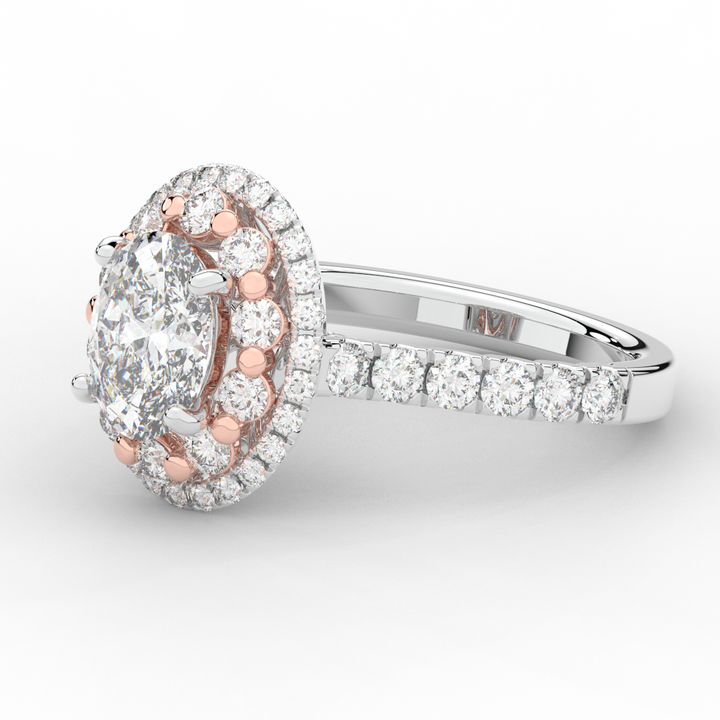 3.30CT.TW OVAL LAB DIAMOND DOUBLE HALO TWO TONE ENGAGEMENT RING - Nazarelle