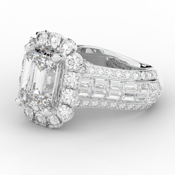 8.00CT.TW EMERALD CUT LAB DIAMOND HALO ENGAGEMENT RING - Nazarelle