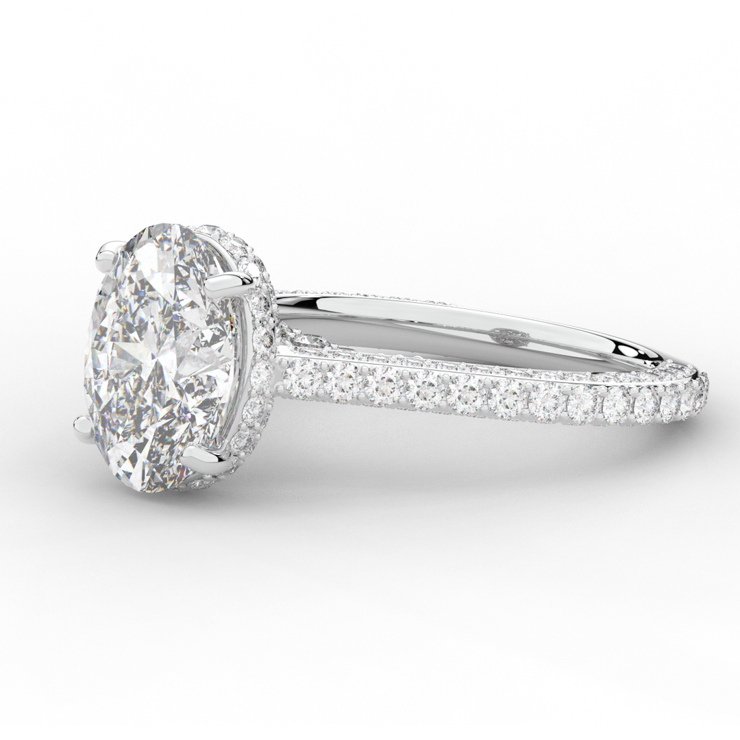 4.00CT.TW OVAL LAB DIAMOND UNDERHALO SOLITAIRE ENGAGEMENT RING - Nazarelle