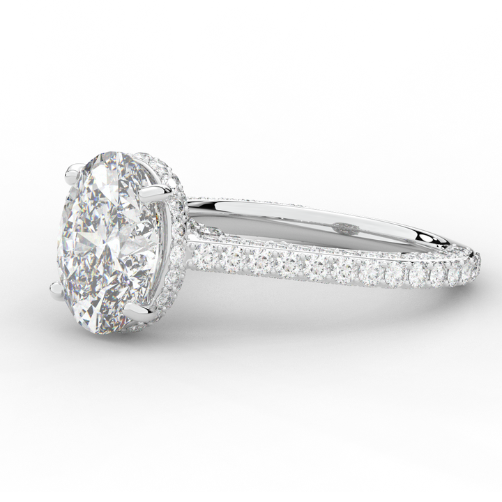 4.00CT.TW OVAL LAB DIAMOND UNDERHALO SOLITAIRE ENGAGEMENT RING - Nazarelle