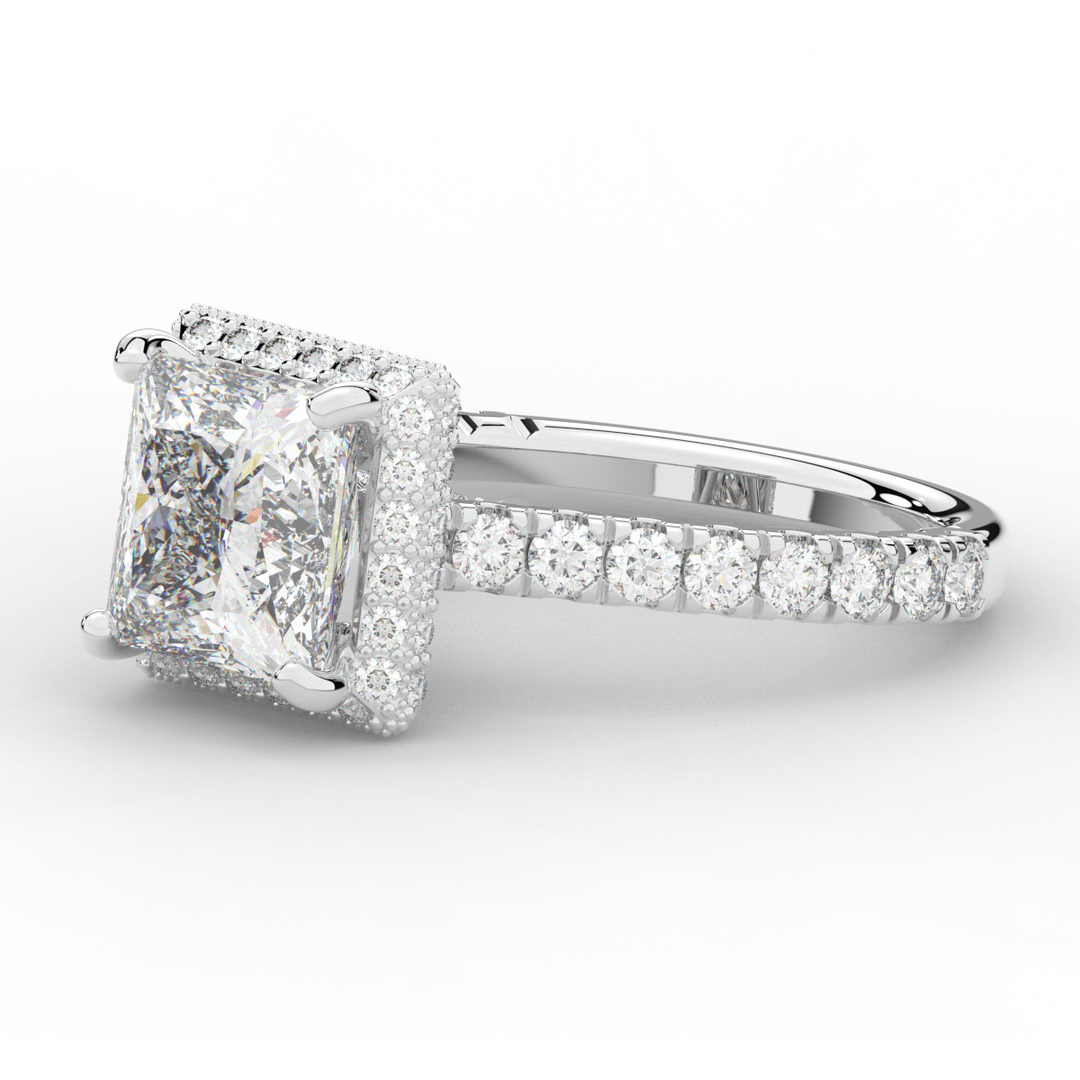 3.90CT.TW PRINCESS LAB DIAMOND HALO ENGAGEMENT RING - Nazarelle