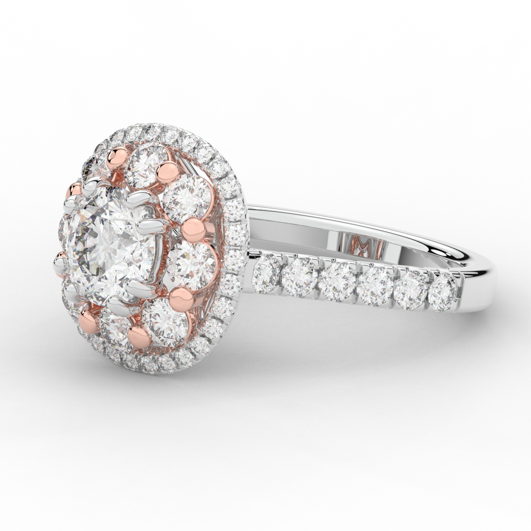 2.70CT.TW ROUND LAB DIAMOND DOUBLE HALO TWO TONE ENGAGEMENT RING - Nazarelle