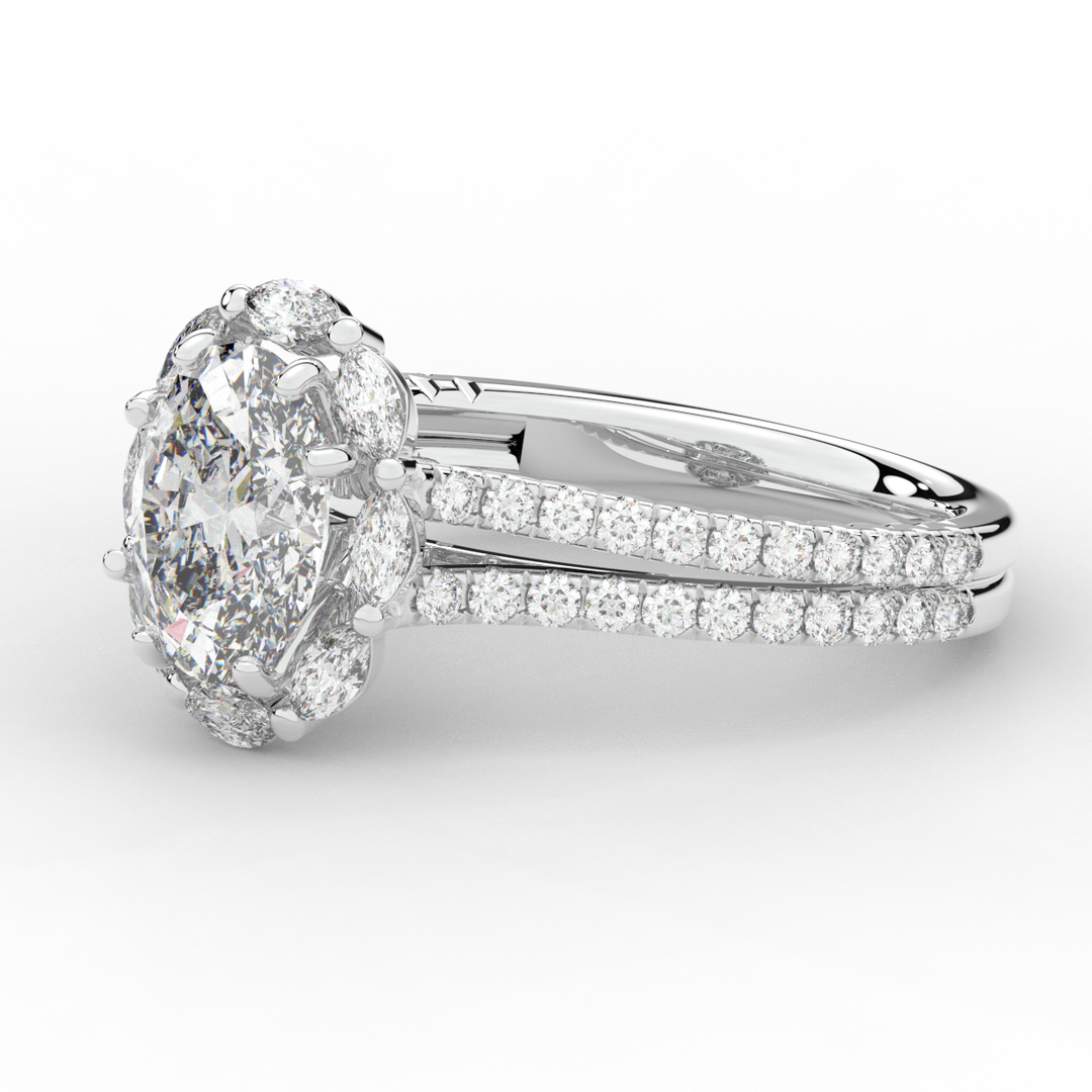 2.30CT.TW OVAL LAB DIAMOND HALO SPLIT SHANK ENGAGEMENT RING - Nazarelle