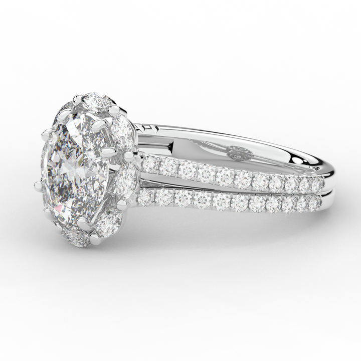 2.30CT.TW OVAL LAB DIAMOND HALO SPLIT SHANK ENGAGEMENT RING - Nazarelle