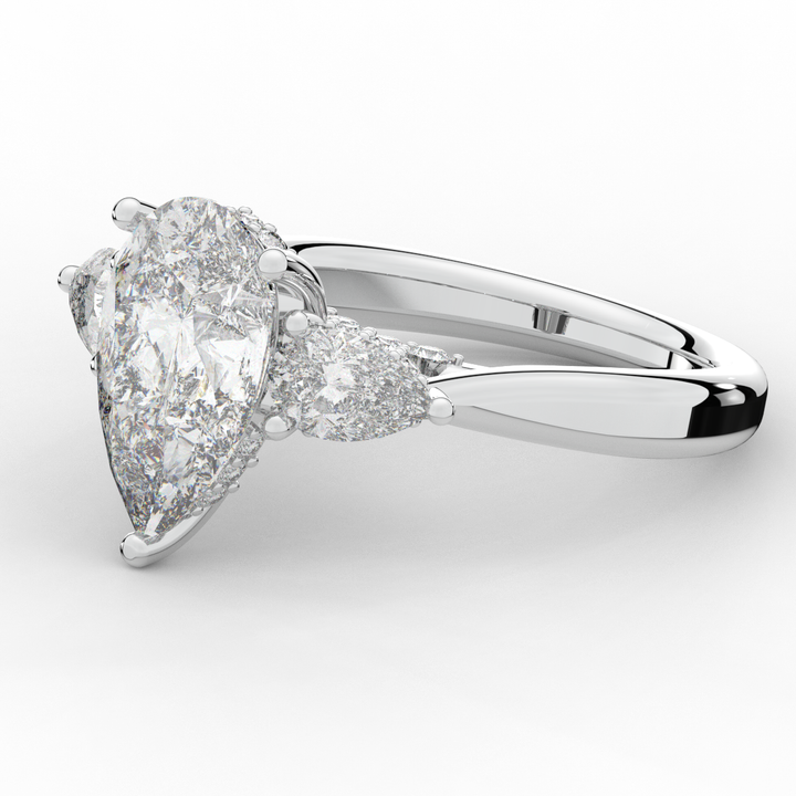 3.70CT.TW PEAR LAB DIAMOND 3 STONE ENGAGEMENT RING - Nazarelle