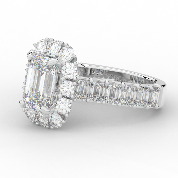 6.00CT.TW EMERALD CUT LAB DIAMOND HALO ENGAGEMENT RING - Nazarelle