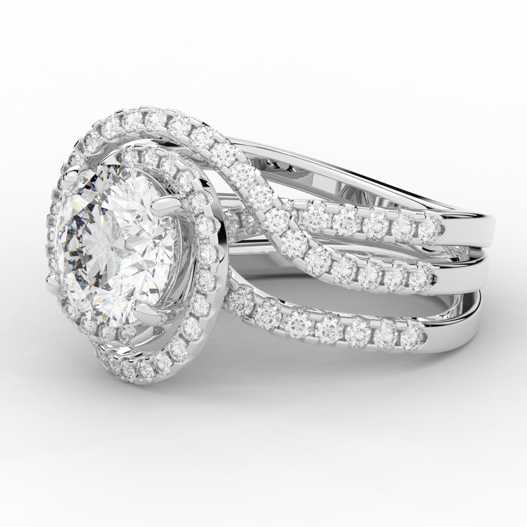 3.90CT.TW ROUND LAB DIAMOND TWIST HALO ENGAGEMENT RING - Nazarelle
