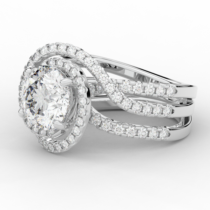 3.90CT.TW ROUND LAB DIAMOND TWIST HALO ENGAGEMENT RING - Nazarelle