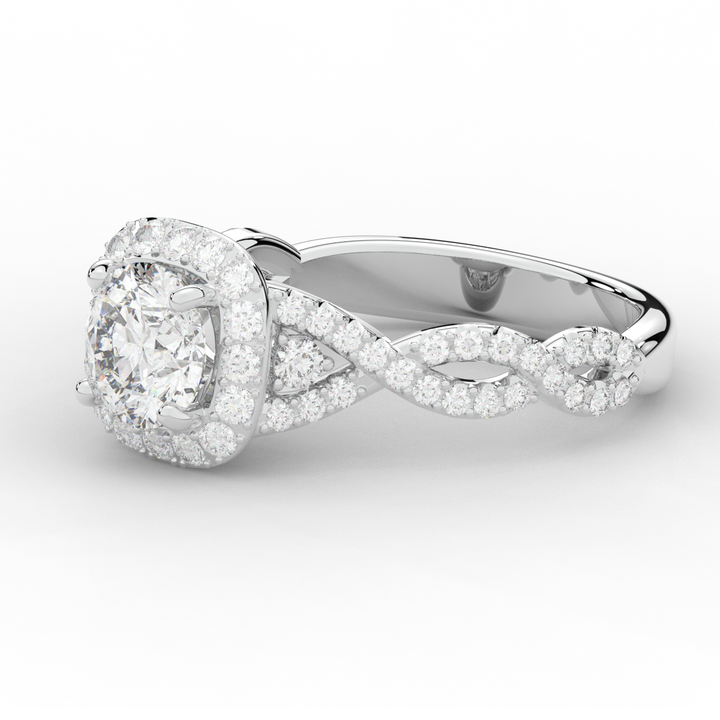 1.60CT.TW ROUND LAB DIAMOND HALO TWIST ENGAGEMENT RING - Nazarelle