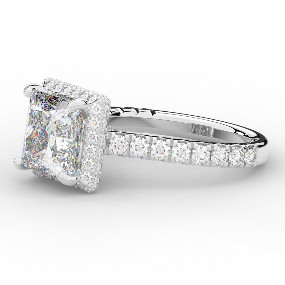 3.90CT.TW PRINCESS LAB DIAMOND HALO ENGAGEMENT RING - Nazarelle
