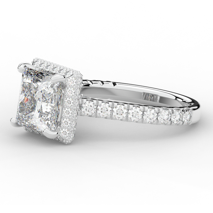 3.90CT.TW PRINCESS LAB DIAMOND HALO ENGAGEMENT RING - Nazarelle