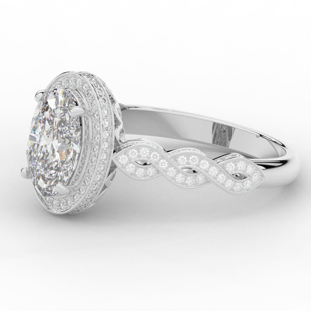 3.10CT.TW OVAL LAB DIAMOND HALO ENGAGEMENT RING - Nazarelle