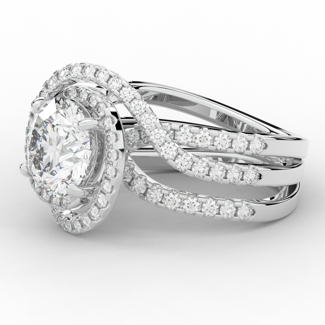 3.90CT.TW ROUND LAB DIAMOND TWIST HALO ENGAGEMENT RING - Nazarelle