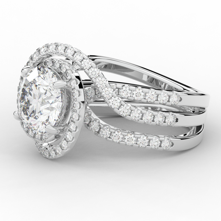 3.90CT.TW ROUND LAB DIAMOND TWIST HALO ENGAGEMENT RING - Nazarelle