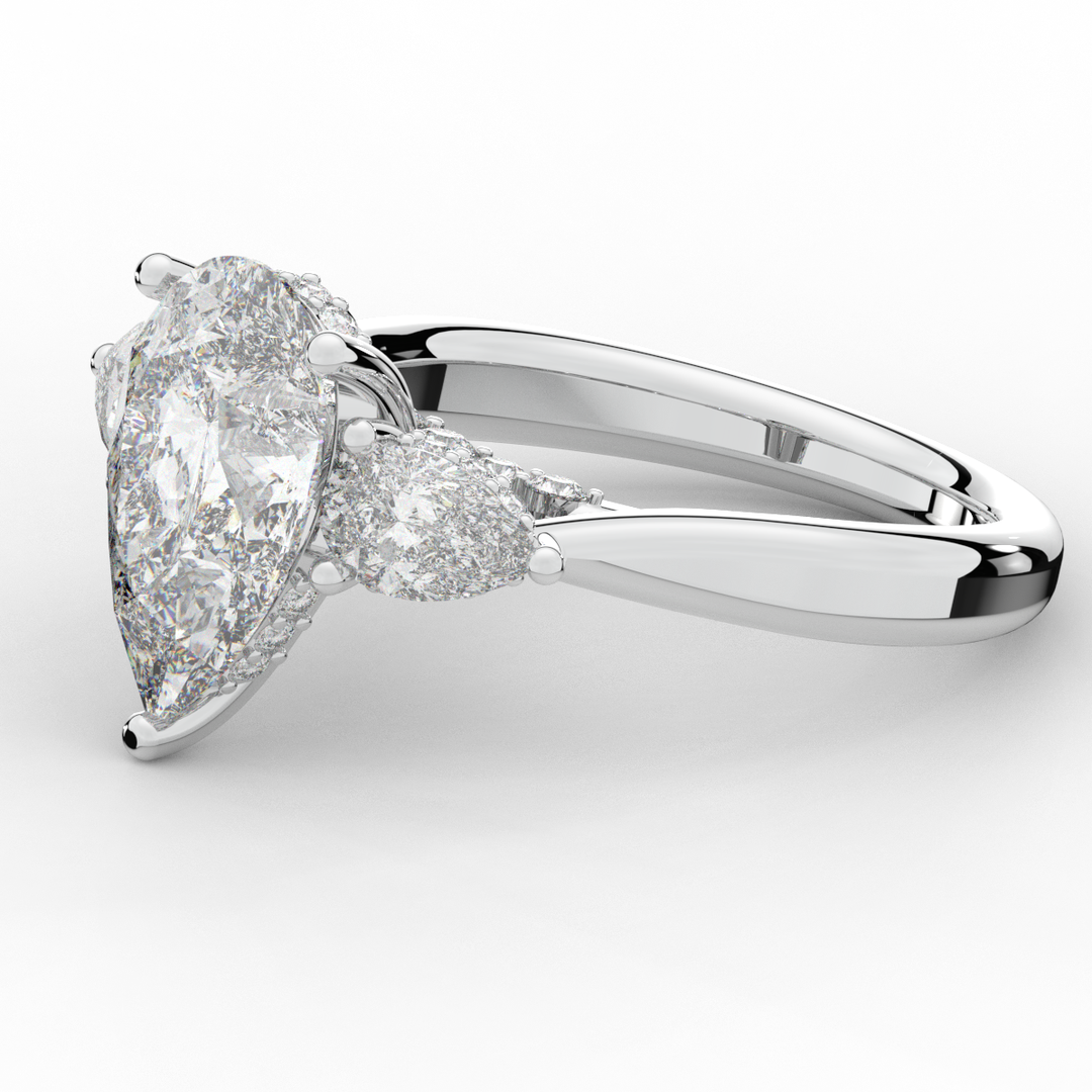 3.70CT.TW PEAR LAB DIAMOND 3 STONE ENGAGEMENT RING - Nazarelle