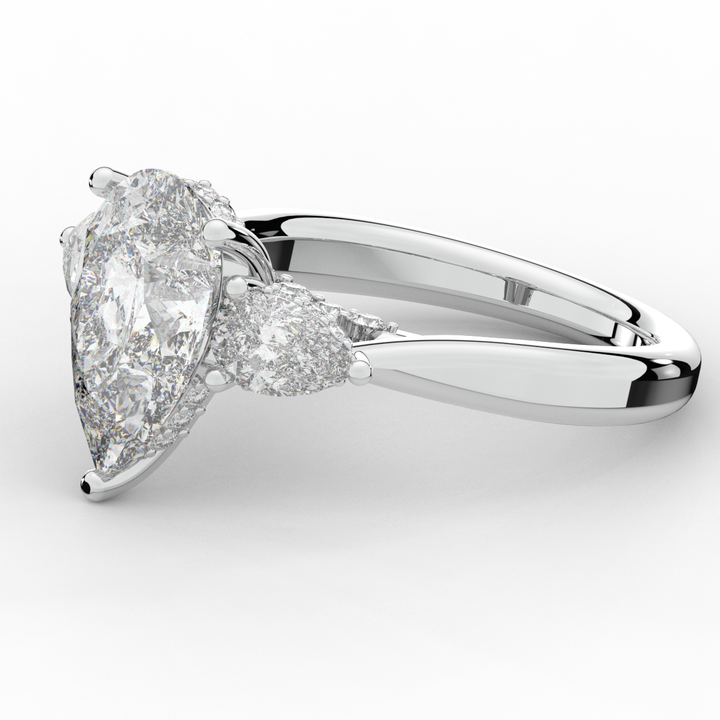 3.70CT.TW PEAR LAB DIAMOND 3 STONE ENGAGEMENT RING - Nazarelle