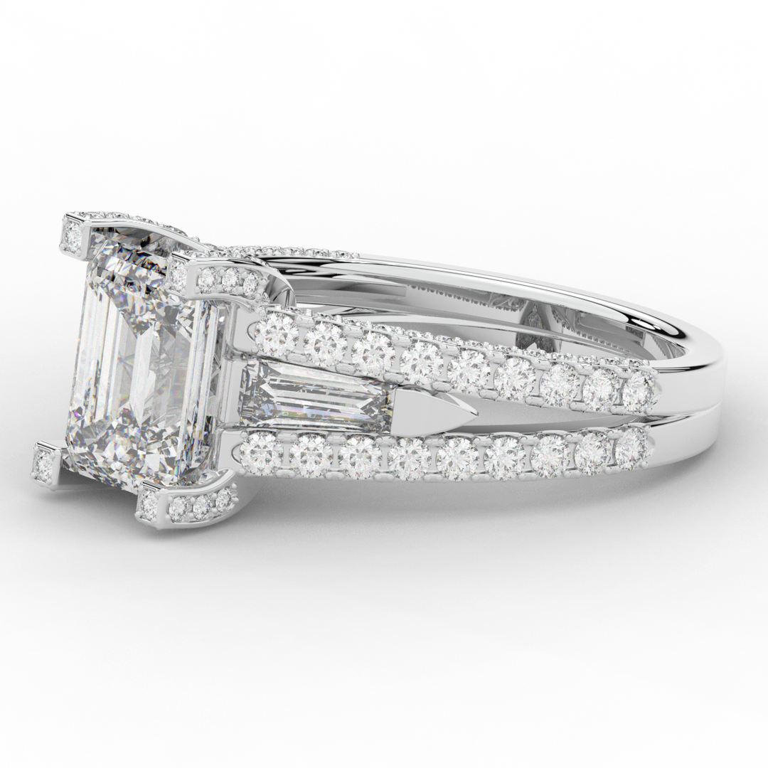 4.60CT.TW EMERALD CUT LAB DIAMOND SPLIT SHANK ENGAGEMENT RING - Nazarelle