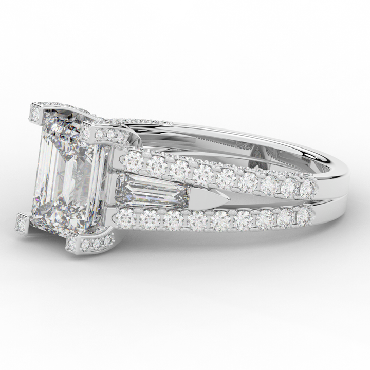 4.60CT.TW EMERALD CUT LAB DIAMOND SPLIT SHANK ENGAGEMENT RING - Nazarelle